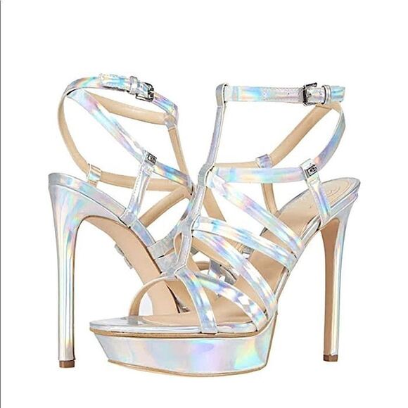 Guess Eleri Strappy Metallic Finish Heeled Sandals - Picture 4 of 8
